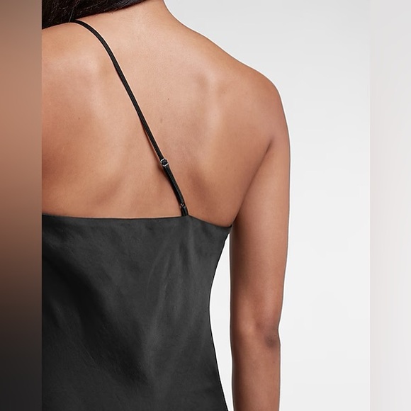 Express Black Satin Cross Back One Shoulder Slip Dress - Picture 4 of 9